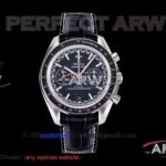 OM Factory Omega Speedmaster Swiss 9900 Chronograph Watch - Stainless Steel Case Black Ceramic Bezel Black Leather